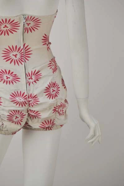 1950s Rose Marie Reid Bloomer Cream and Pink Swimsuit