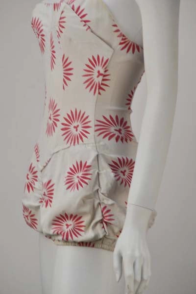1950s Rose Marie Reid Bloomer Cream and Pink Swimsuit
