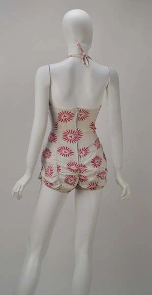 1950s Rose Marie Reid Bloomer Cream and Pink Swimsuit