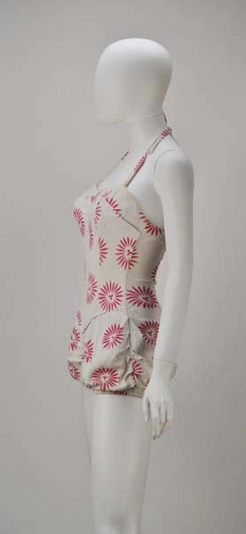 1950s Rose Marie Reid Bloomer Cream and Pink Swimsuit