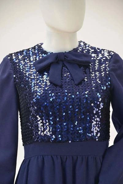1960s Navy Wool Sequined Cocktail Dress