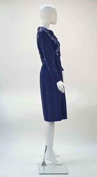 1960s Navy Wool Sequined Cocktail Dress