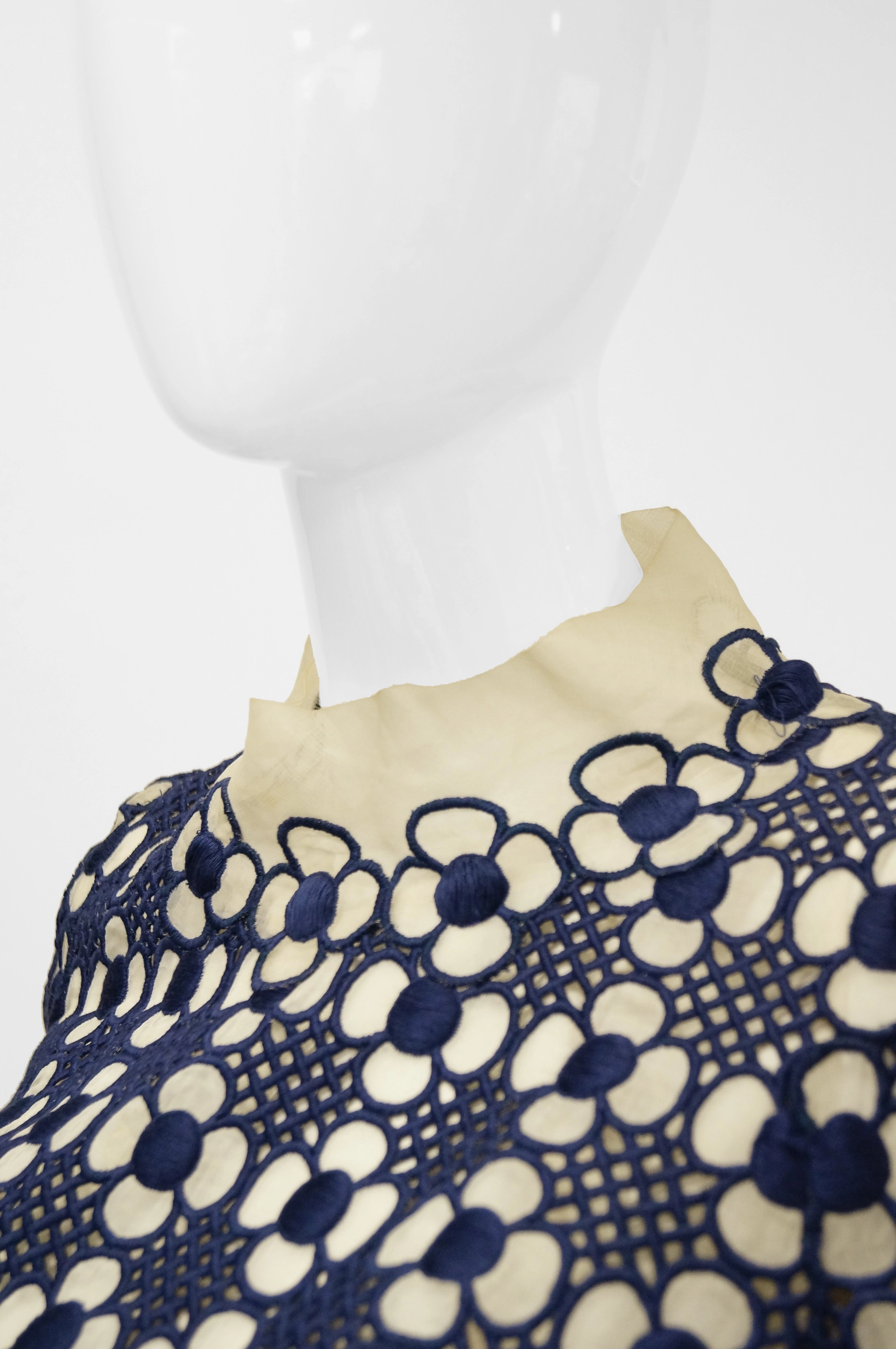 1968 Christian Dior Haute Couture Floral Lattice Lace Mod Dress Original Design