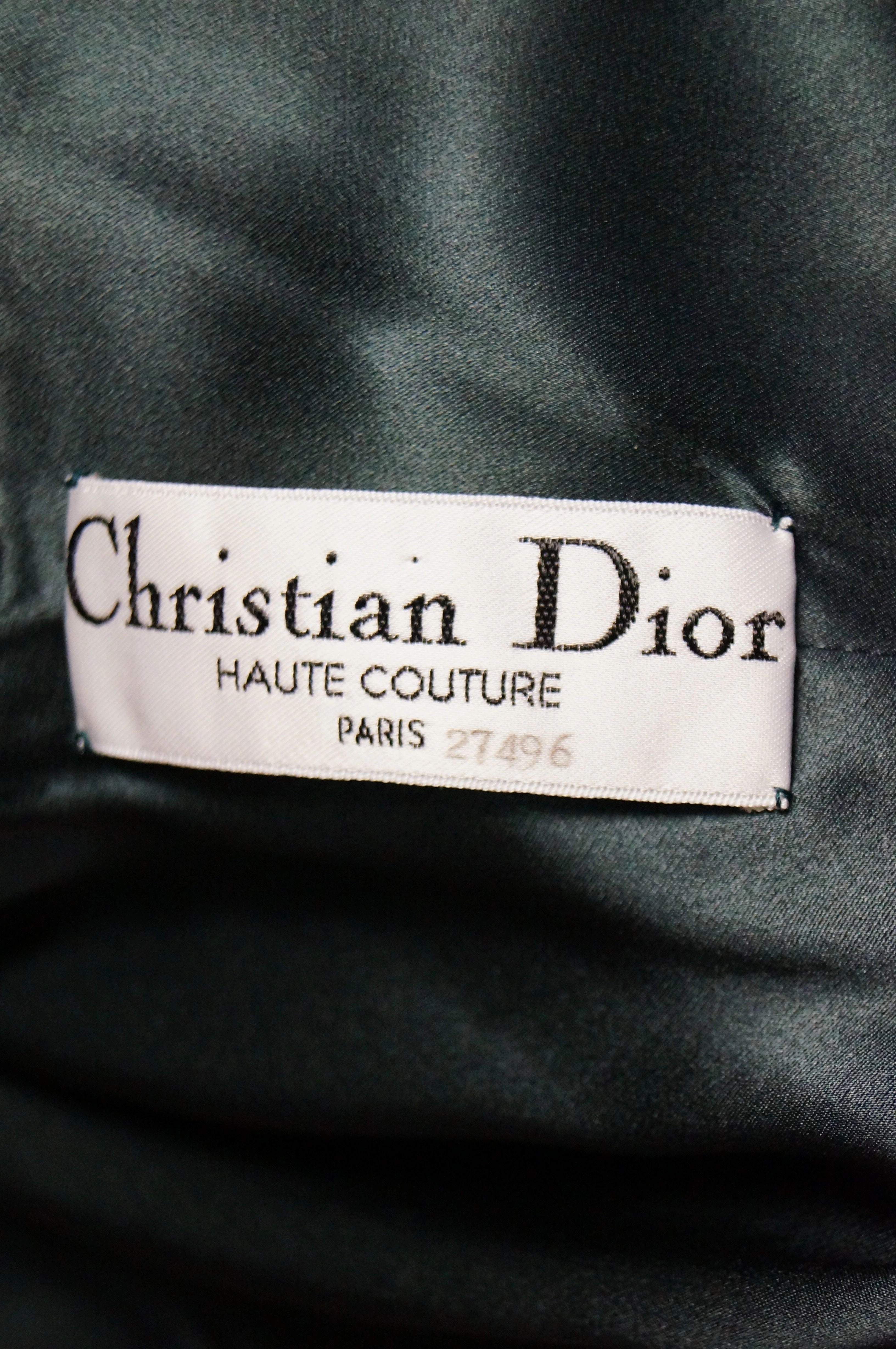 1990s Dior Haute Couture Green Silk Cocktail Dress, Numbered