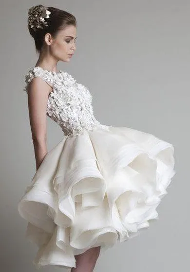 A-Line Ball Gown Appliques Ruffles Lace Organza Cocktail Evening Formal Dress