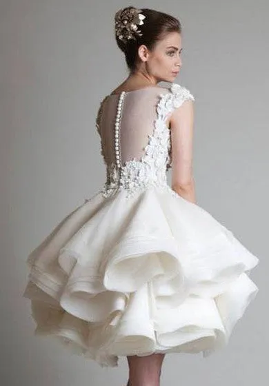 A-Line Ball Gown Appliques Ruffles Lace Organza Cocktail Evening Formal Dress