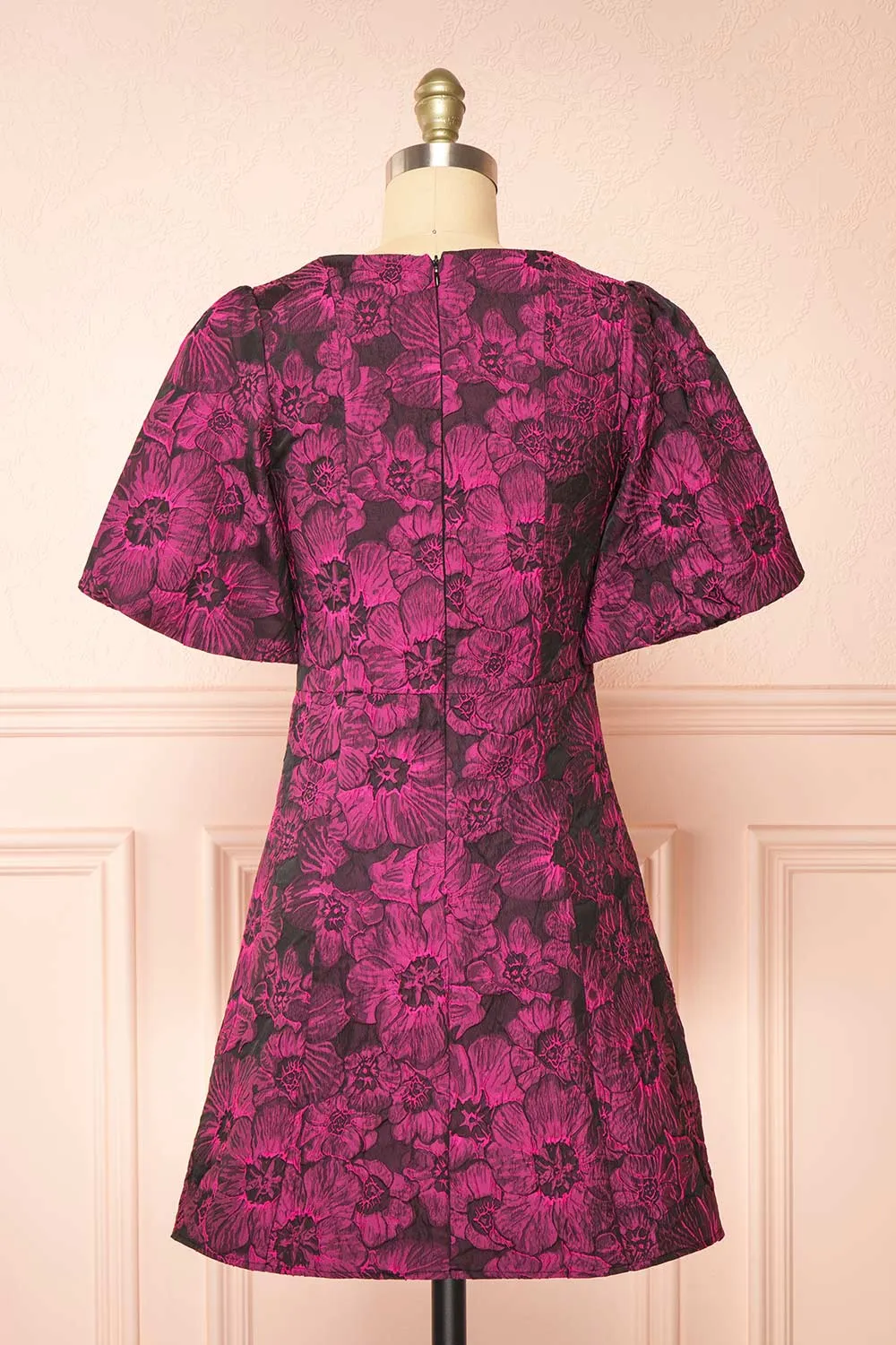 Avalora | Short Black Floral Dress w/ Puffy Sleeves