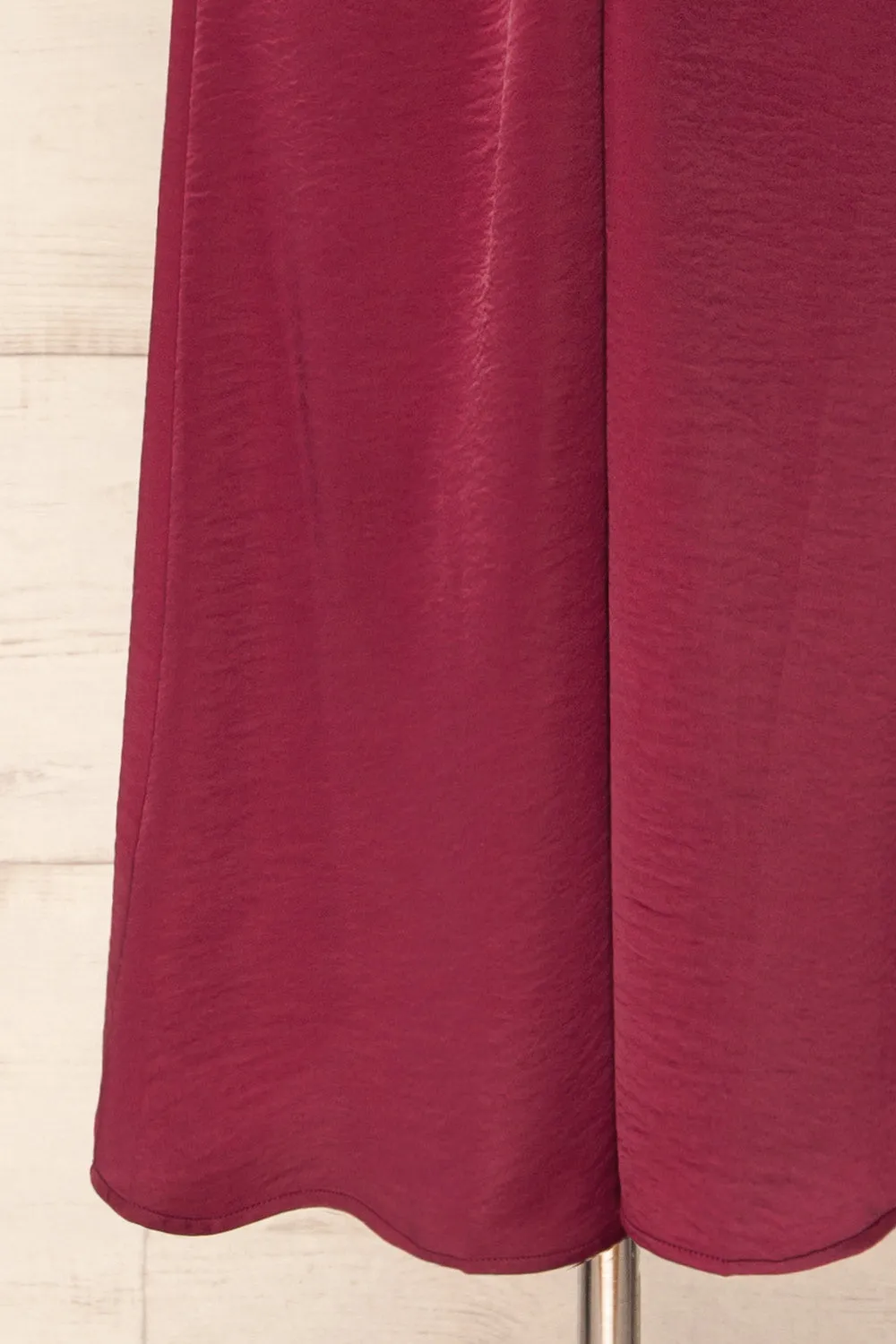Bossie Burgundy | Long Satin Dress w/ Knot Effect
