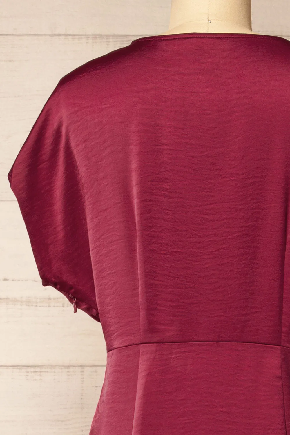Bossie Burgundy | Long Satin Dress w/ Knot Effect