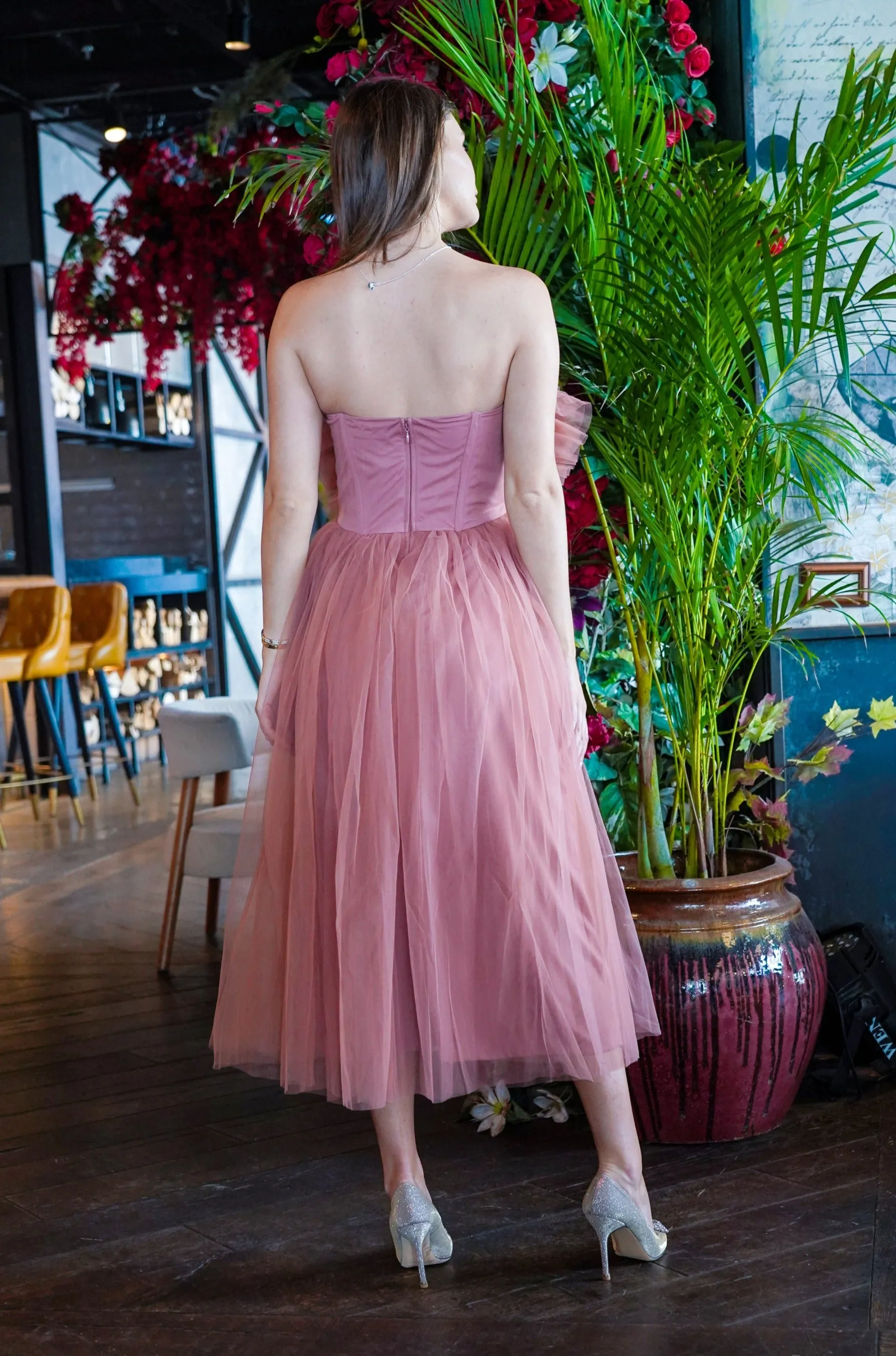 Butterfly Mauve Tulle Midi Dress