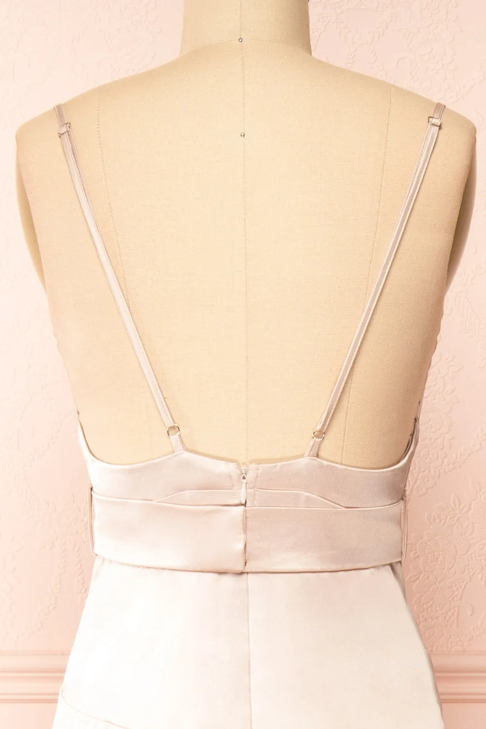 Celestielle | Champagne Cowl Neck Satin Maxi Dress