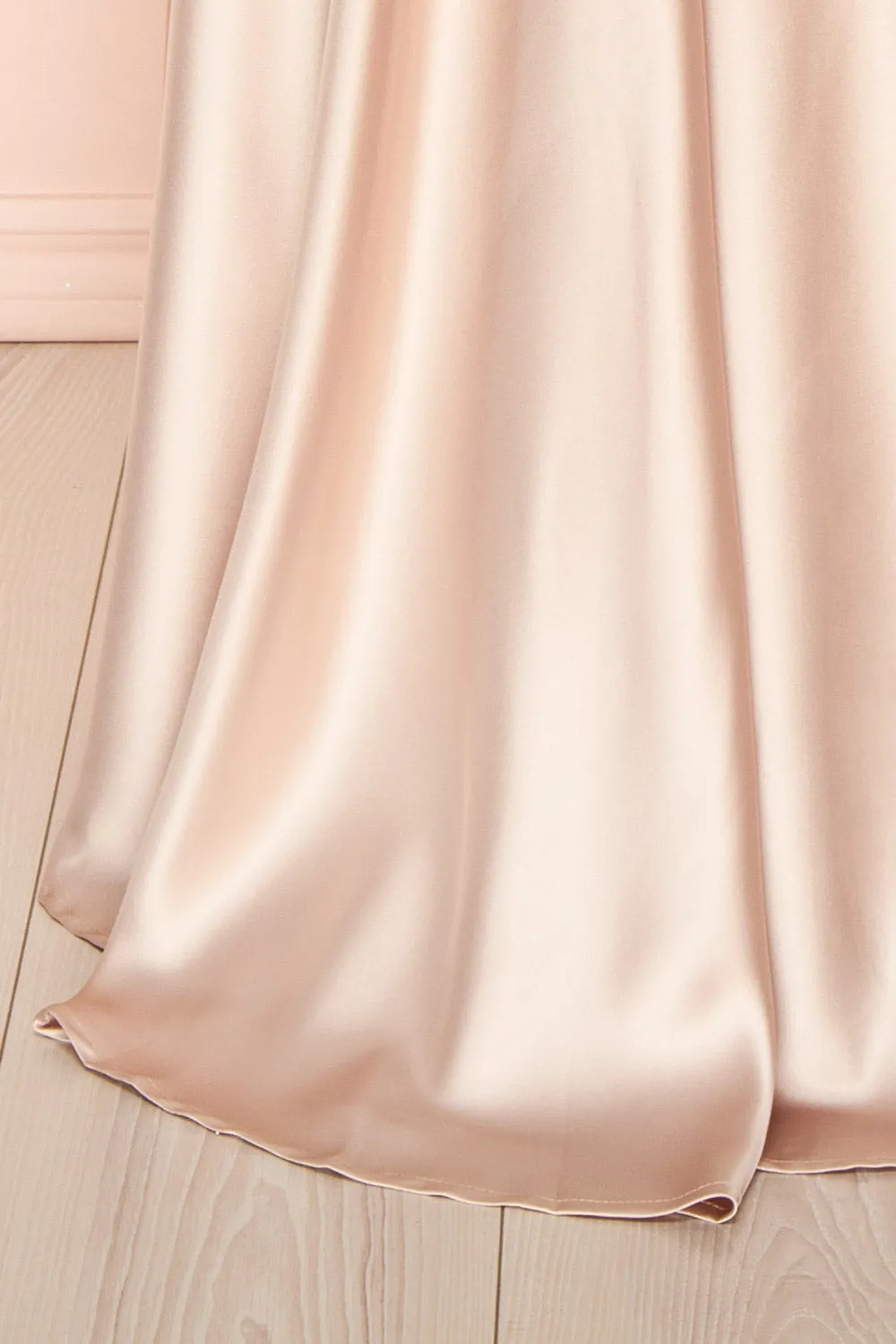 Celestielle | Champagne Cowl Neck Satin Maxi Dress