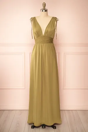 Cidra | Khaki Maxi Dress w/ V-Neck