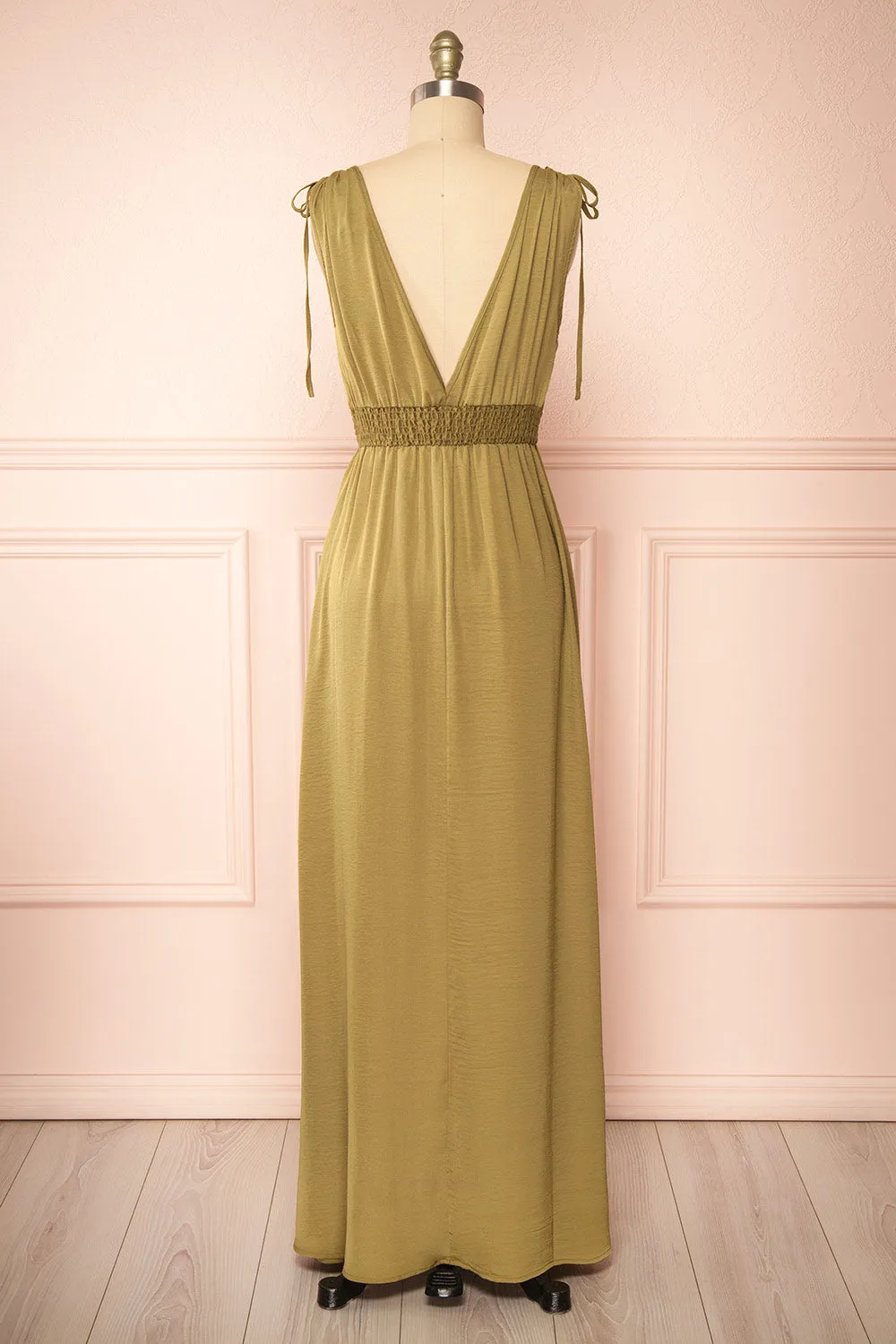 Cidra | Khaki Maxi Dress w/ V-Neck