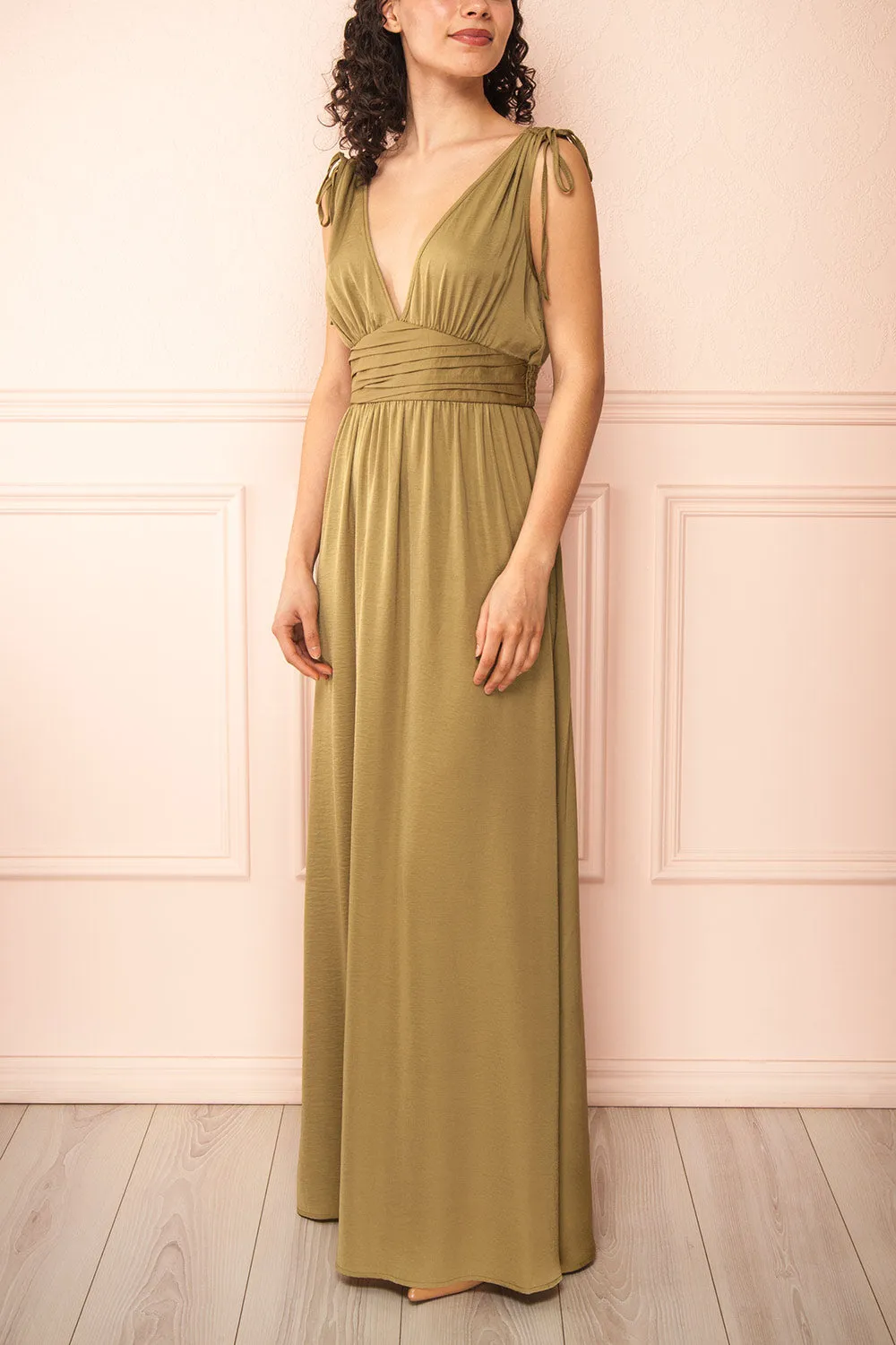 Cidra | Khaki Maxi Dress w/ V-Neck