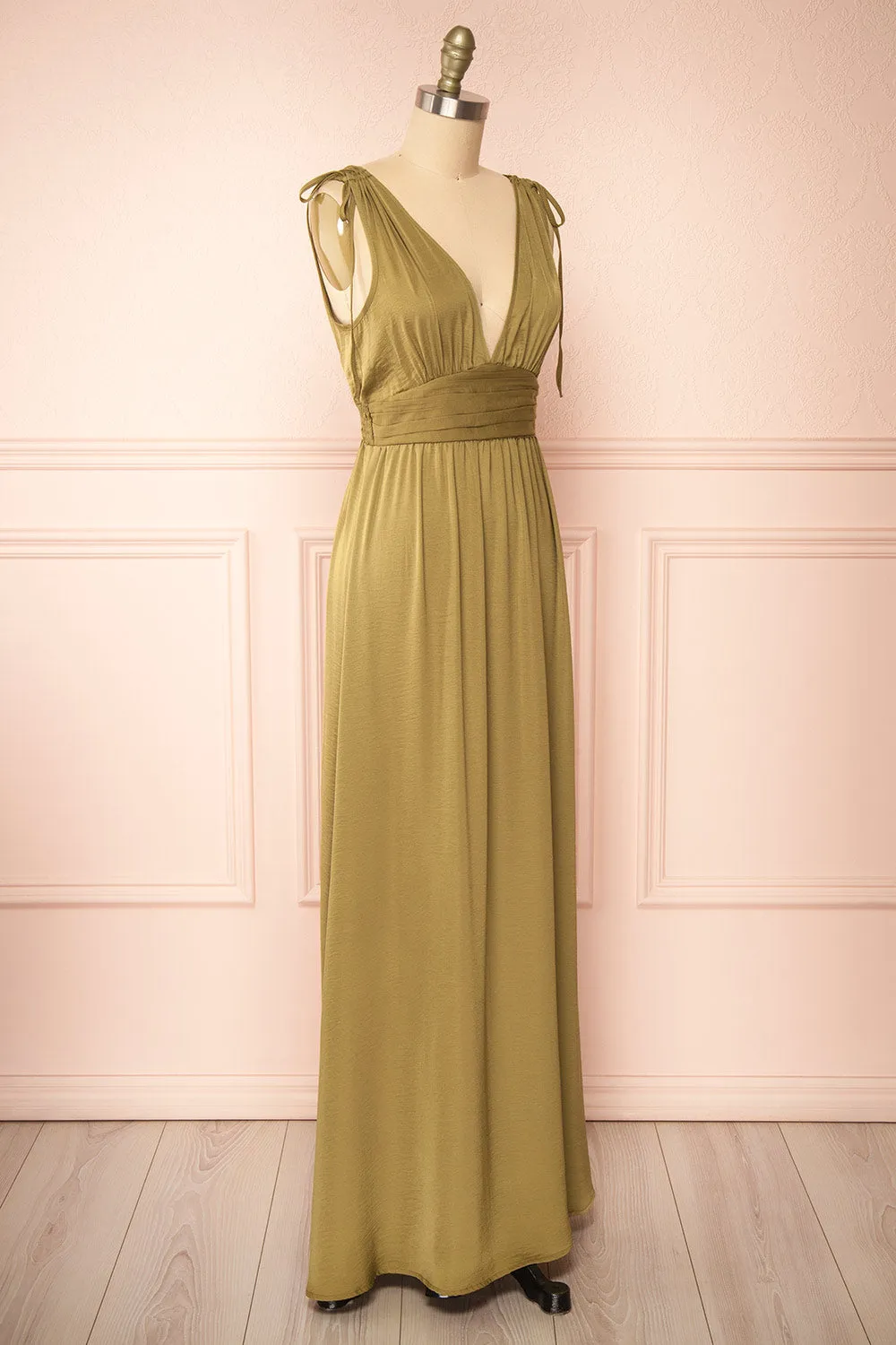 Cidra | Khaki Maxi Dress w/ V-Neck