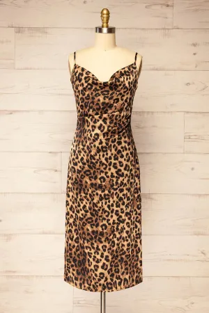 Croenen| Cowl Neck Leopard Midi Dress