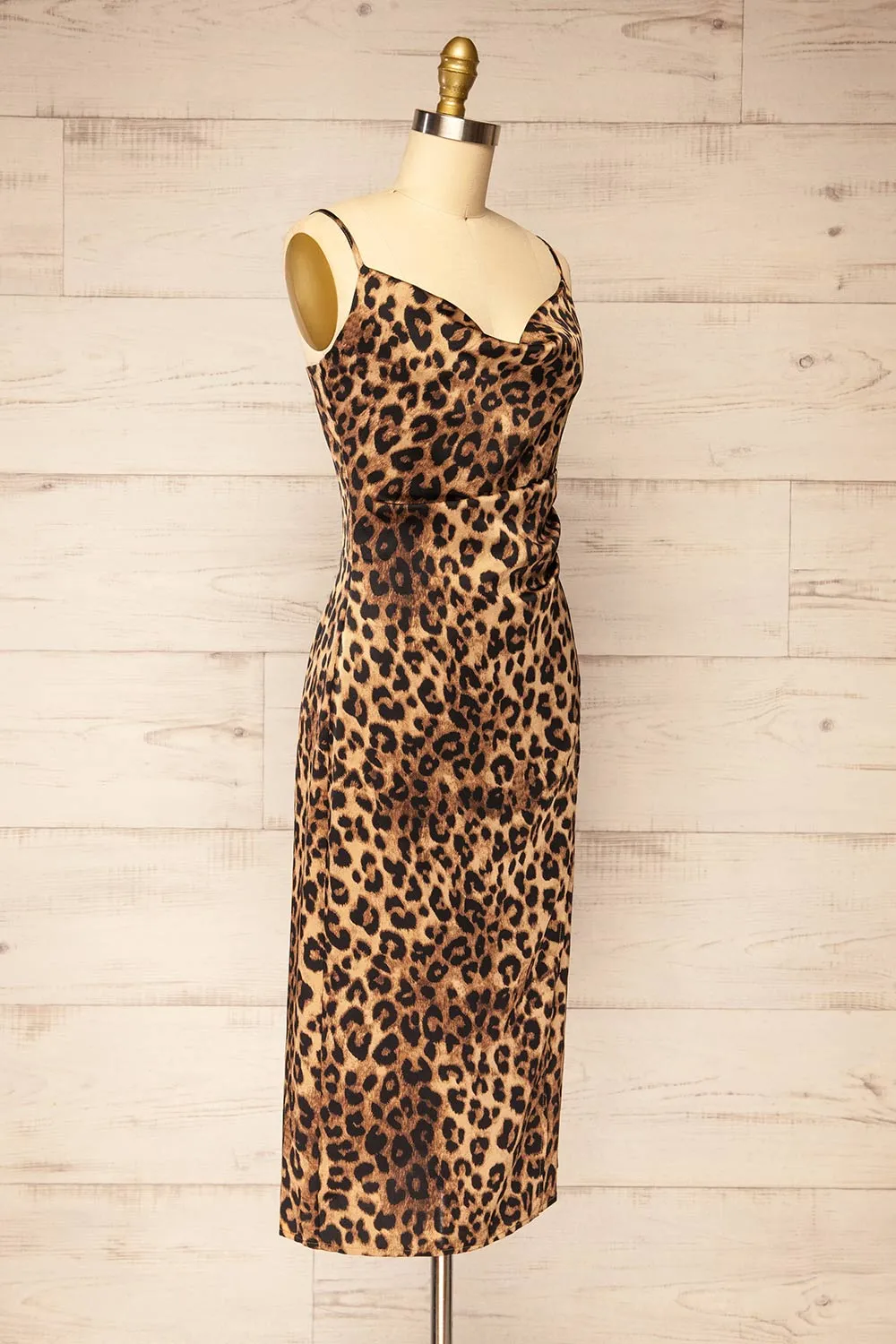 Croenen| Cowl Neck Leopard Midi Dress