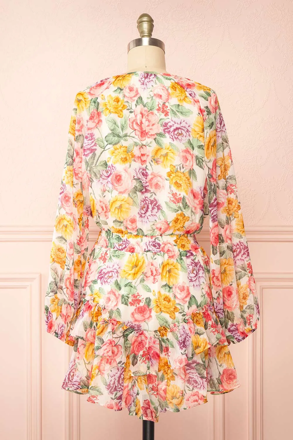 Echa | Colourful Short Floral Dress w/ Long Sleeves