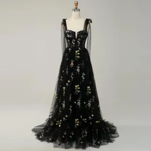 Elegant Floral Strap Dress  Long Evening Gown for Birthday Parties, Coming-of-Age Ceremonies, or Stage Performances