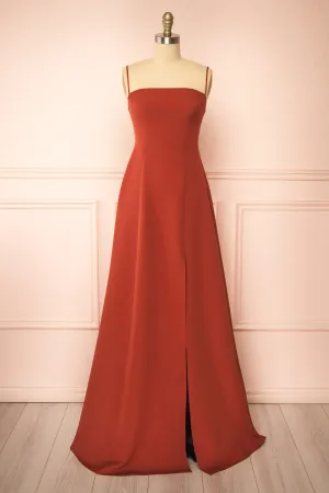 Estella Rust | Maxi A-line Dress w/ Slit