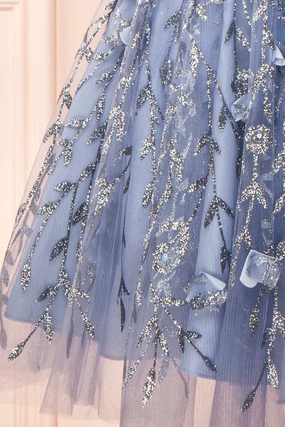 Eudora | Short Sparkly Blue Dress w/ Floral Appliqus