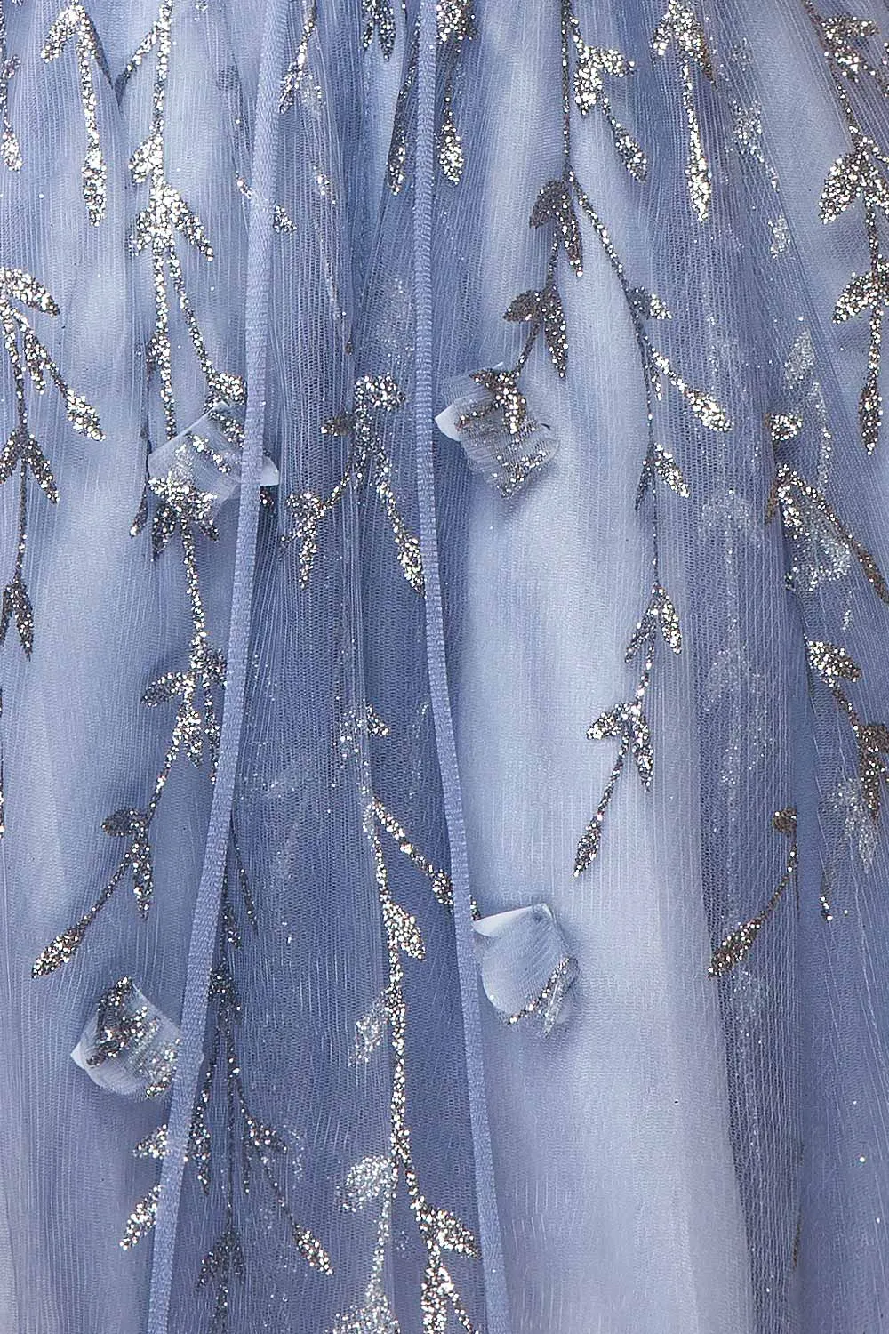 Eudora | Short Sparkly Blue Dress w/ Floral Appliqus