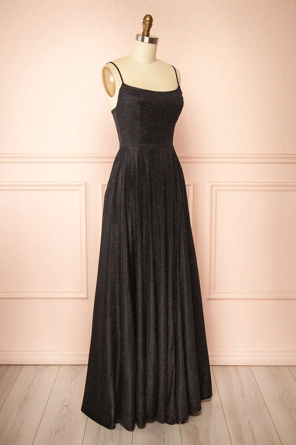 Fadia Black | Sparkly Maxi Dress w/ Slit and Pockets