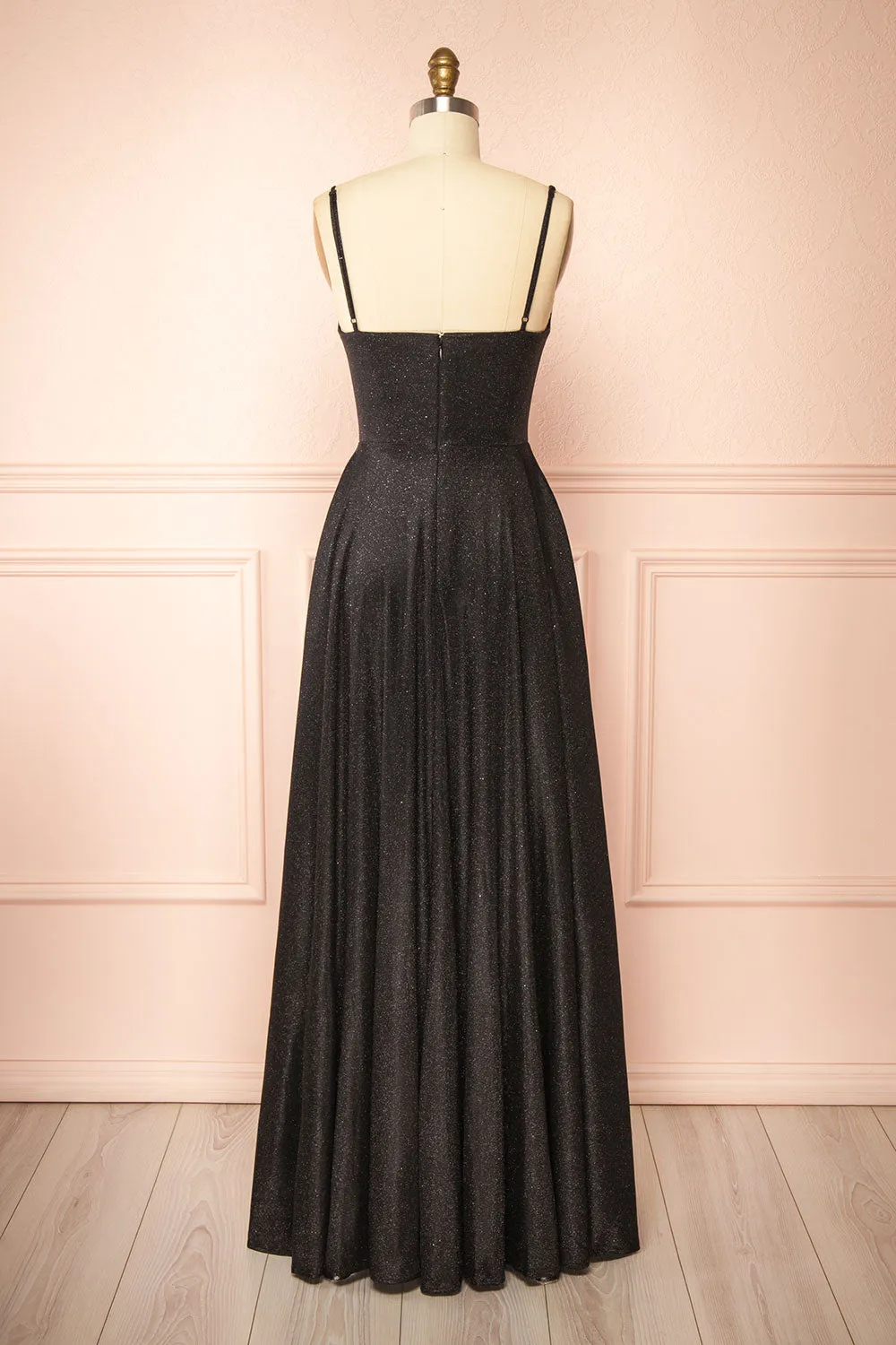 Fadia Black | Sparkly Maxi Dress w/ Slit and Pockets