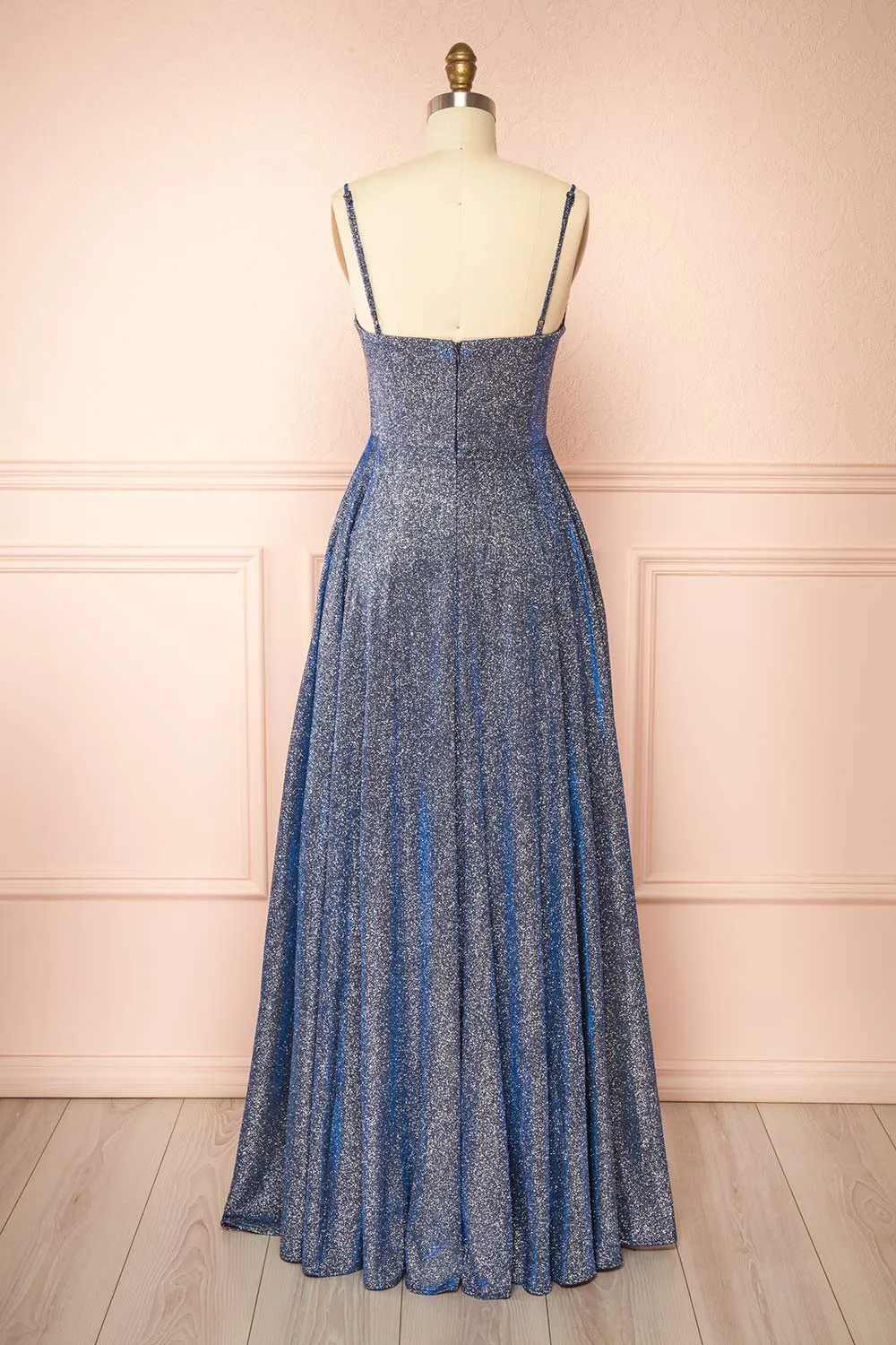Fadia Navy | Sparkly Maxi Dress w/ Slit and pockets