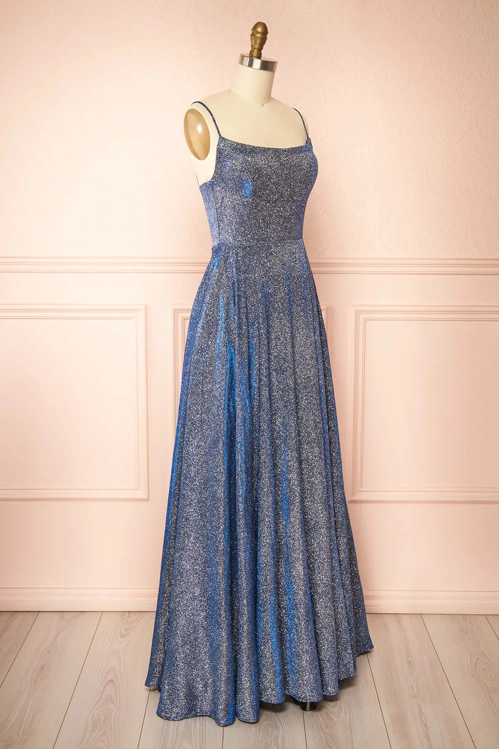 Fadia Navy | Sparkly Maxi Dress w/ Slit and pockets