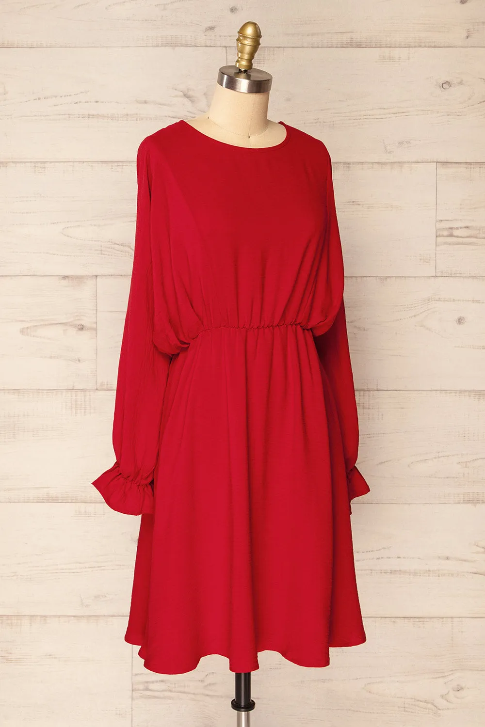 Hermanas Red | Short A-line Dress w/ Long Sleeves