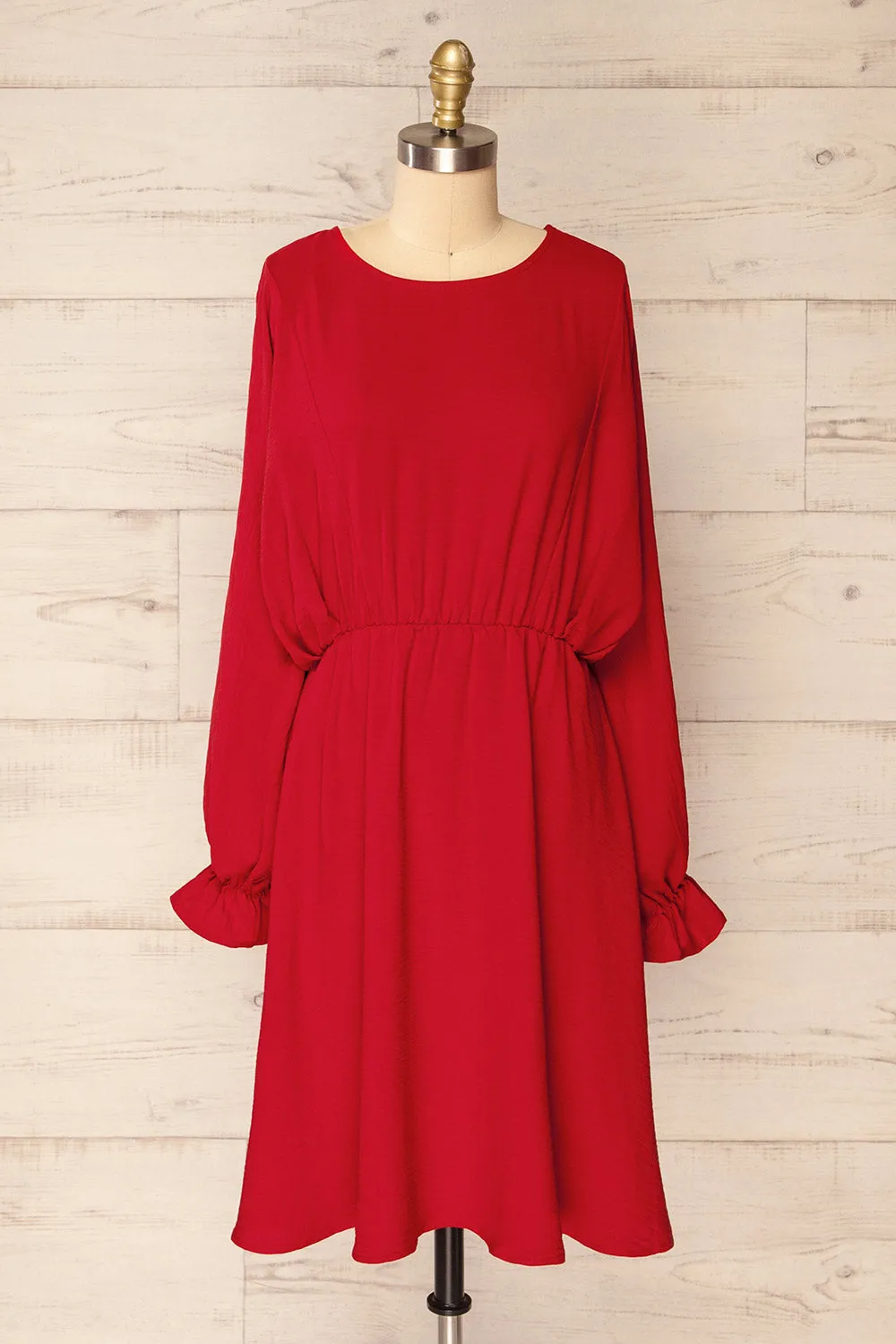 Hermanas Red | Short A-line Dress w/ Long Sleeves