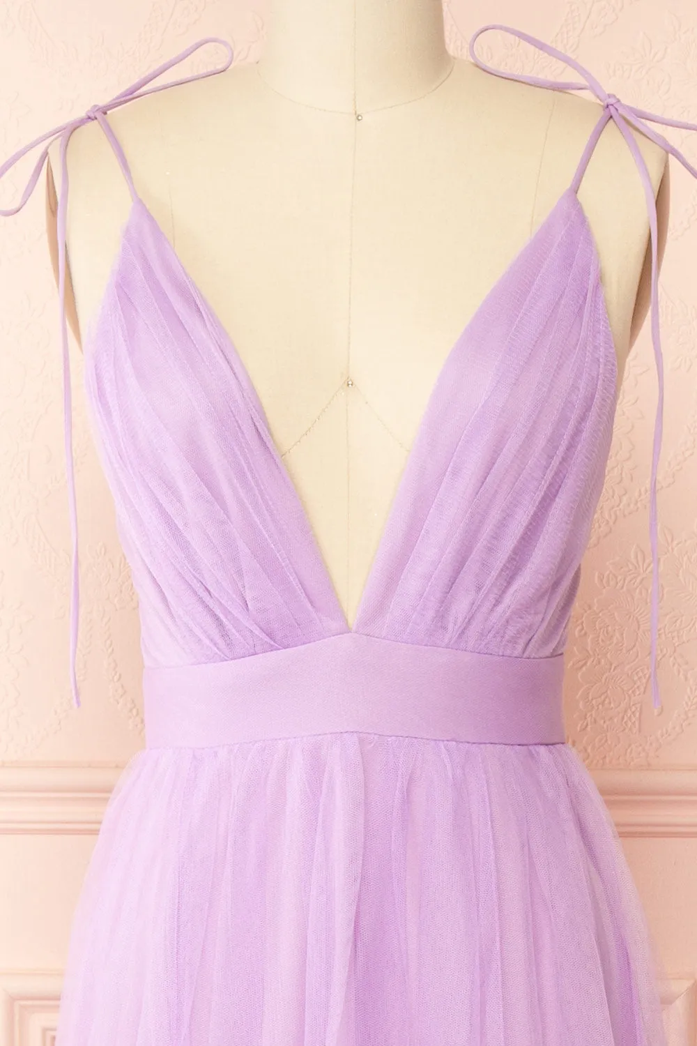 Hyedi Lavender | Tulle Gown with Plunging Neckline