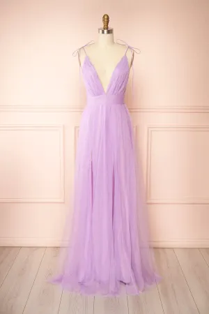 Hyedi Lavender | Tulle Gown with Plunging Neckline