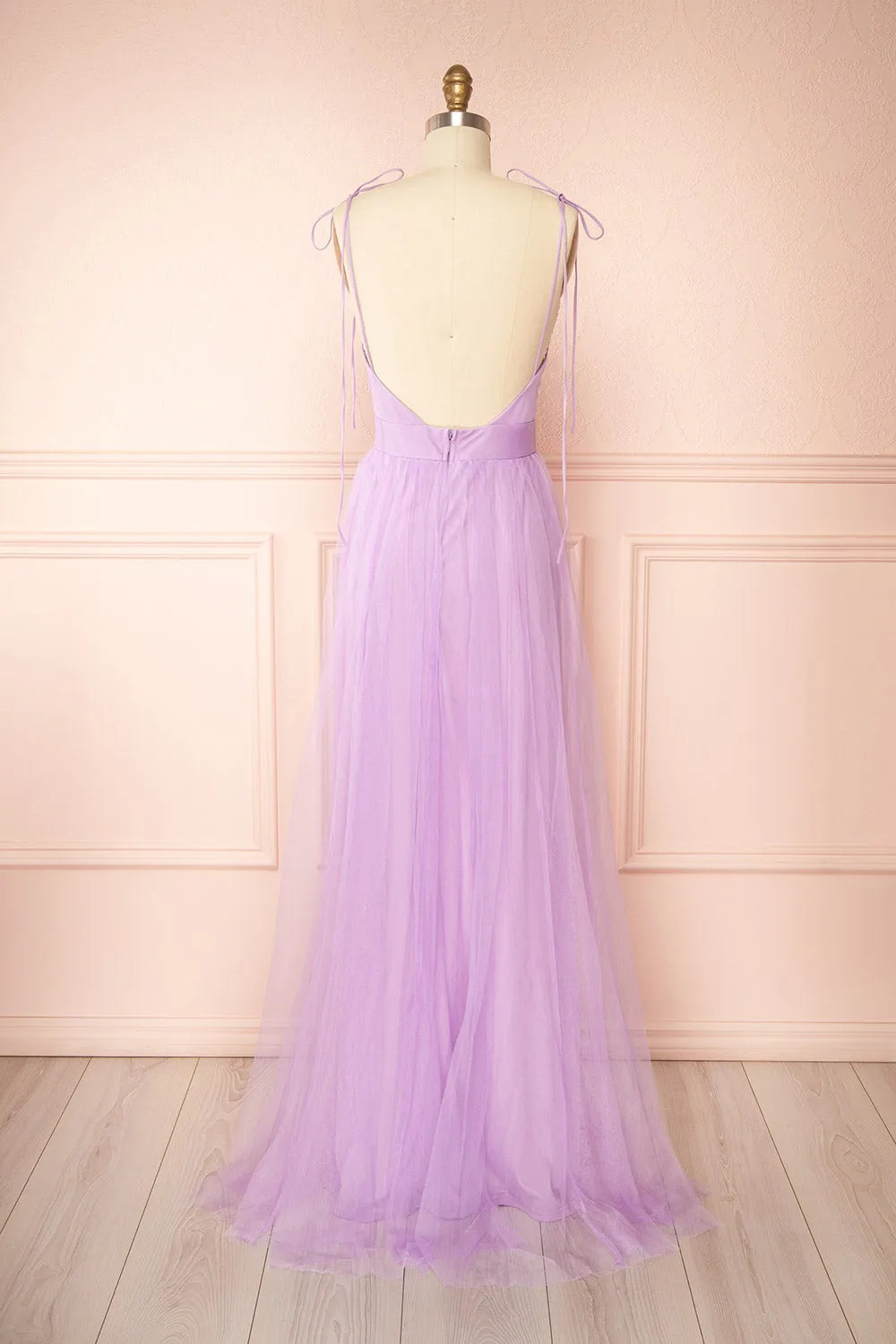 Hyedi Lavender | Tulle Gown with Plunging Neckline