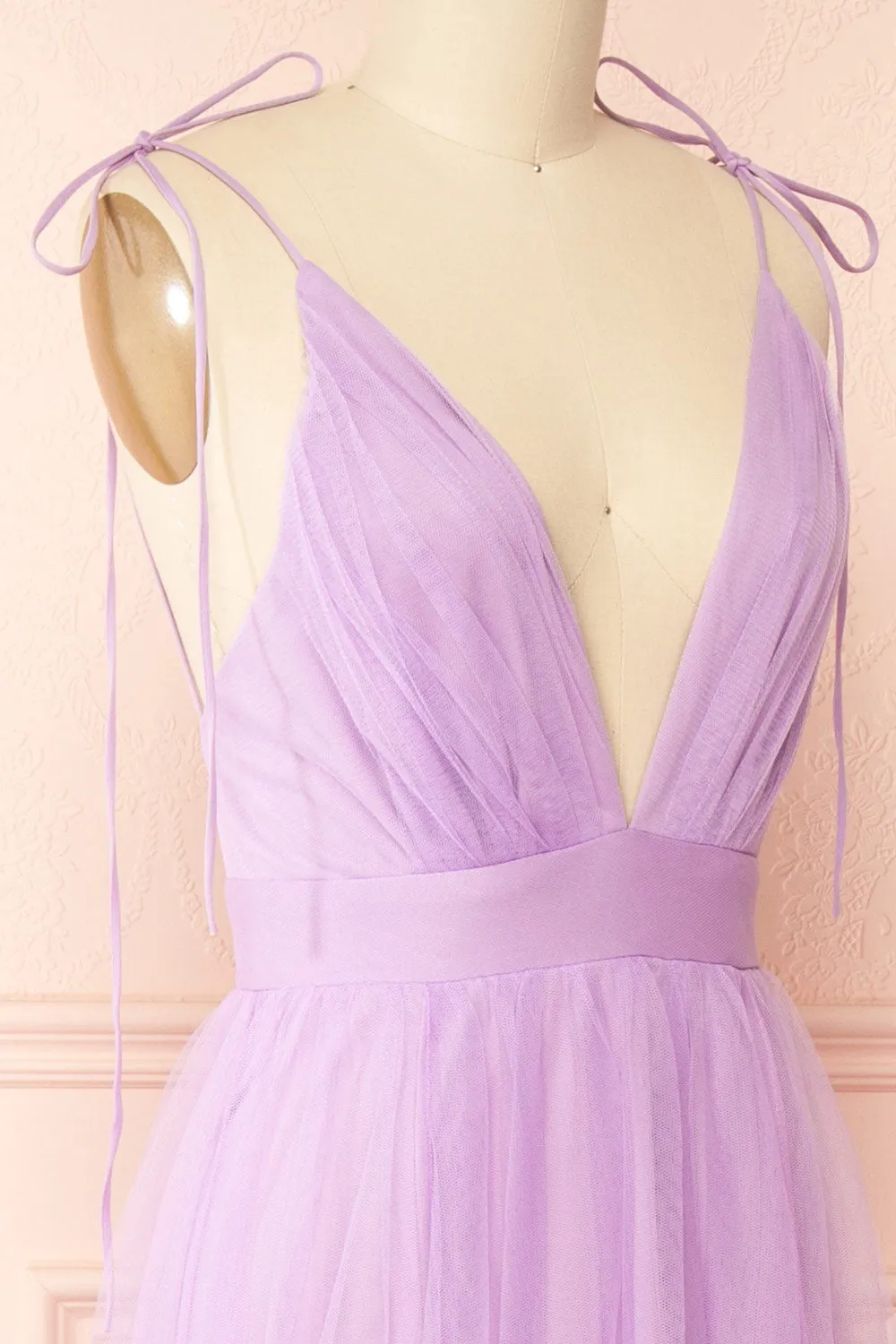 Hyedi Lavender | Tulle Gown with Plunging Neckline