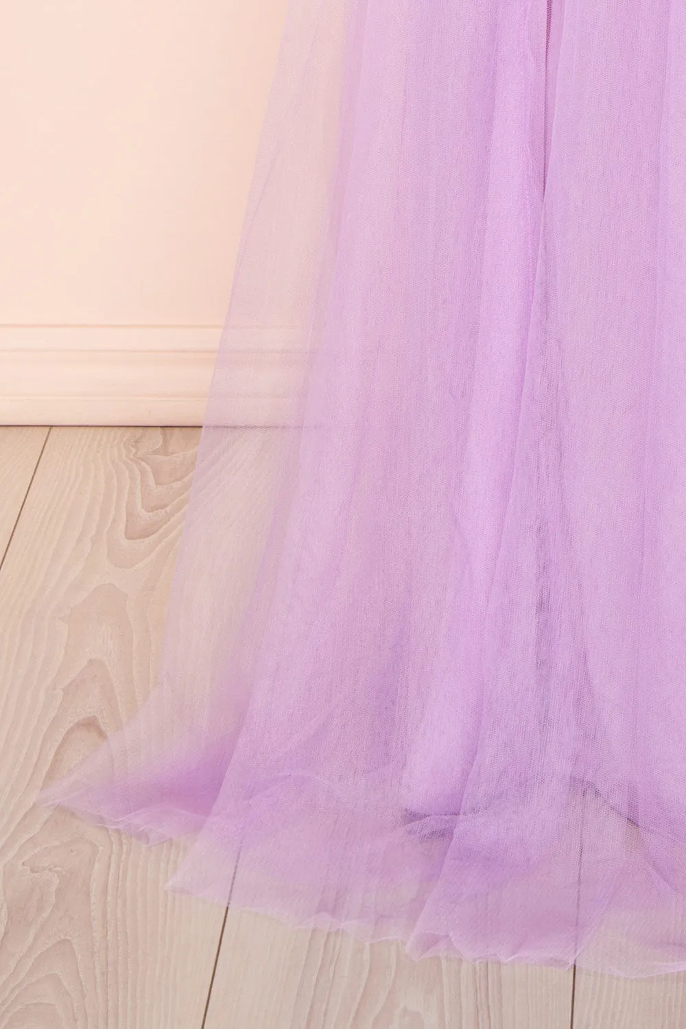 Hyedi Lavender | Tulle Gown with Plunging Neckline