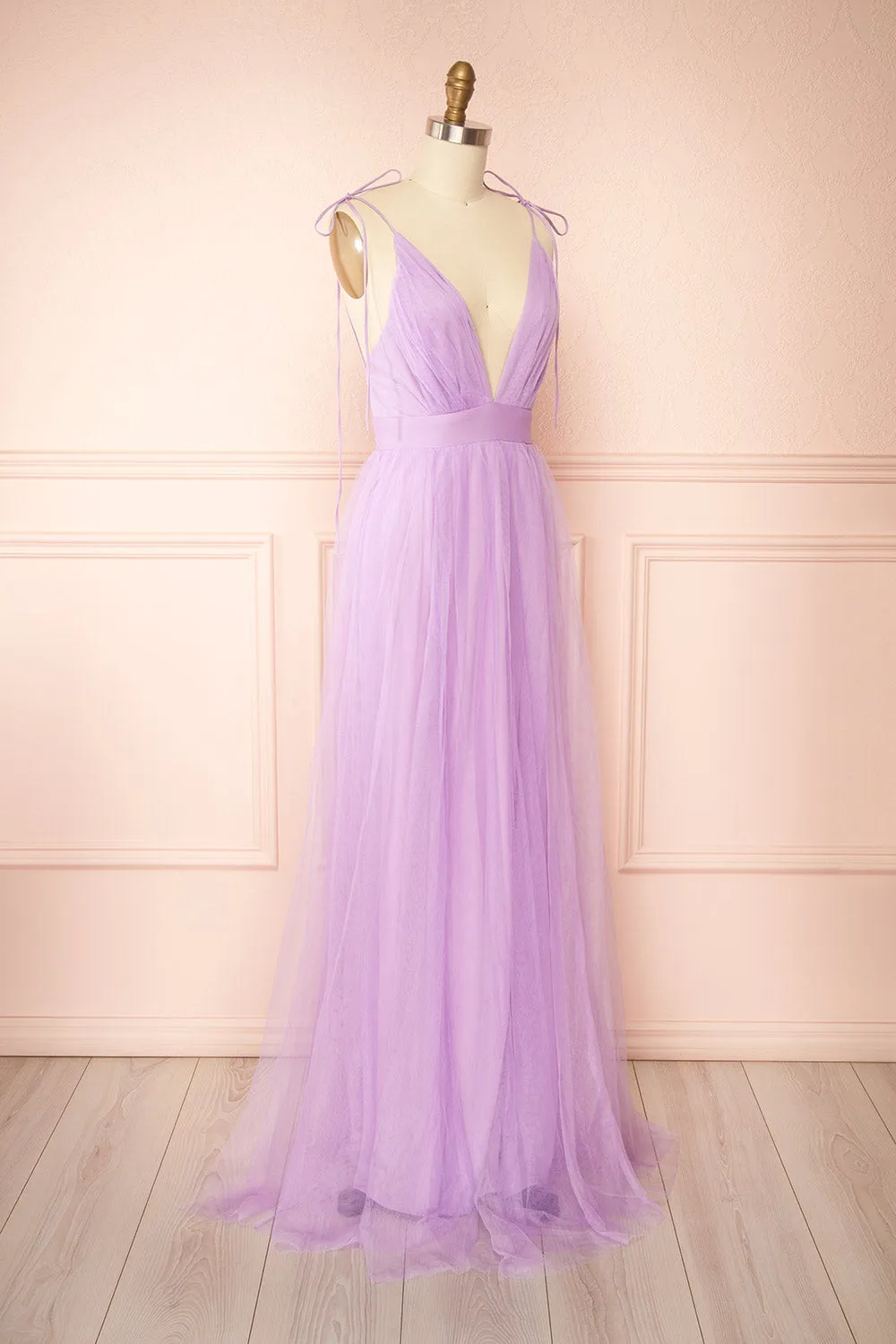 Hyedi Lavender | Tulle Gown with Plunging Neckline