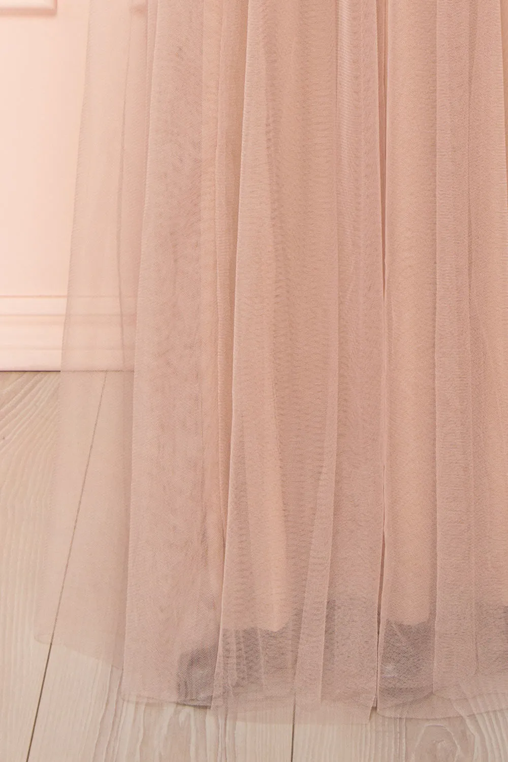 Ilaria Taupe | Tulle Gown with Plunging Neckline