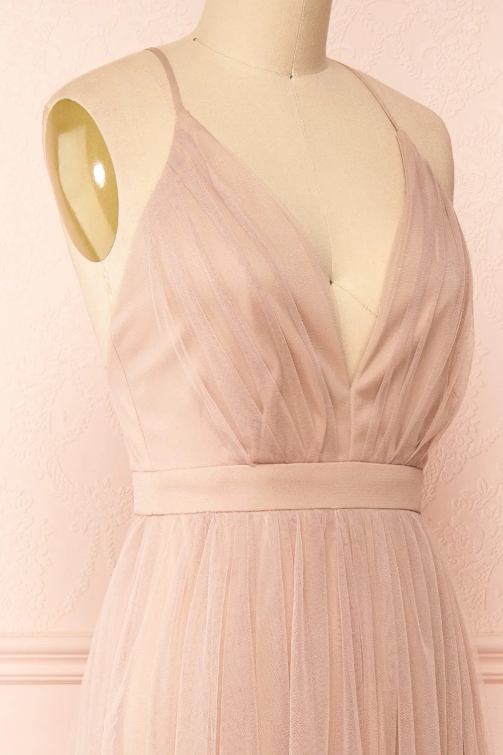 Ilaria Taupe | Tulle Gown with Plunging Neckline