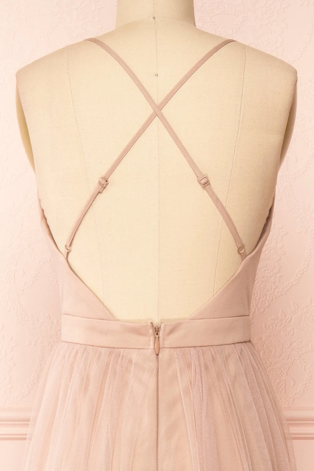 Ilaria Taupe | Tulle Gown with Plunging Neckline