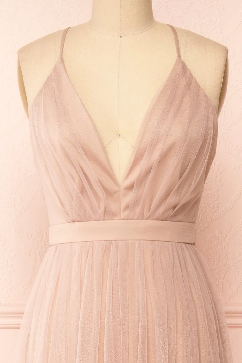 Ilaria Taupe | Tulle Gown with Plunging Neckline