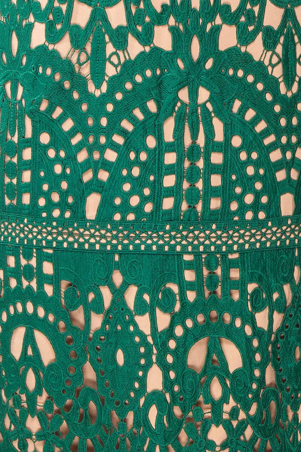 Indira | Fitted Midi Green Crocheted Lace Dress