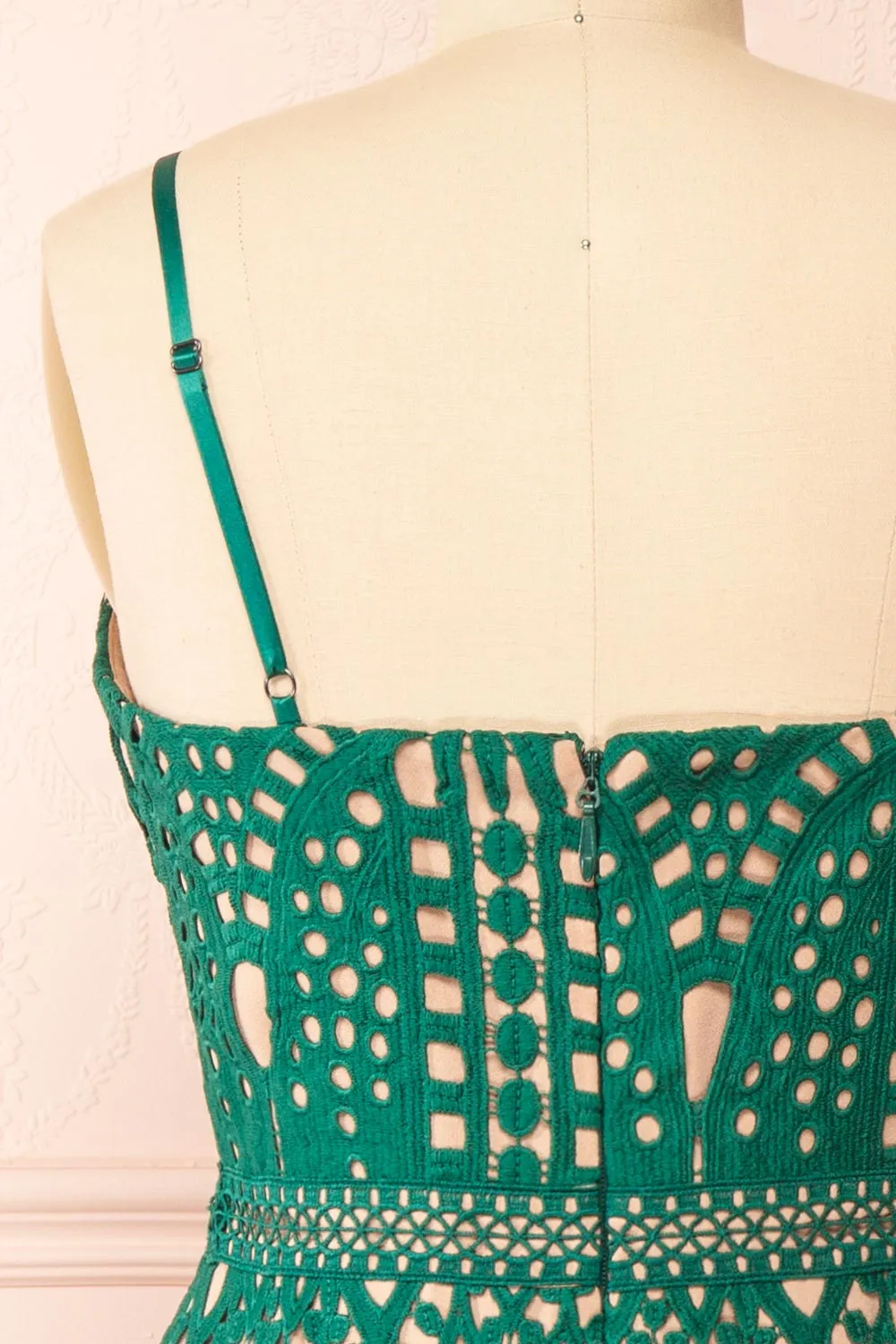 Indira | Fitted Midi Green Crocheted Lace Dress