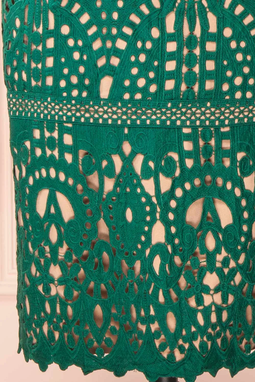 Indira | Fitted Midi Green Crocheted Lace Dress