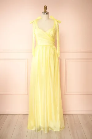 Indya Yellow | Organza Maxi Dress w/ Tie Straps