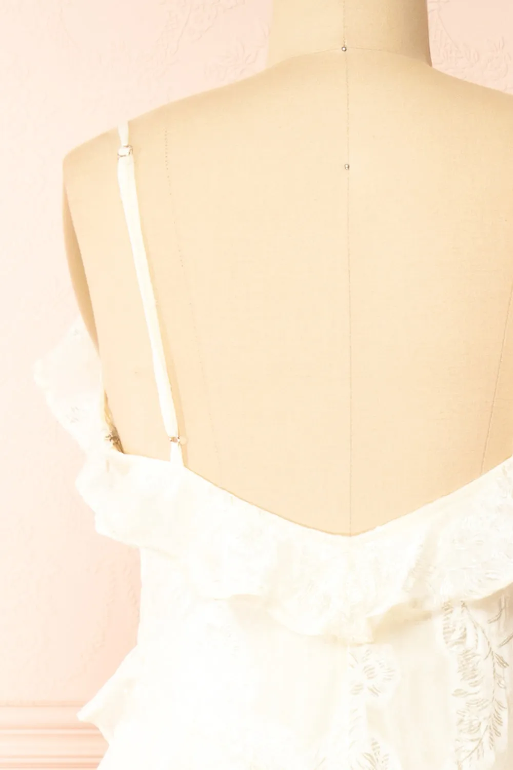 Ixilda | Long Ivory Floral Dress w/ Ruffles