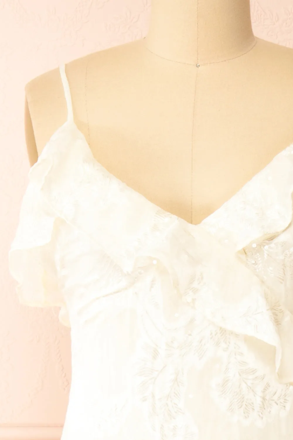 Ixilda | Long Ivory Floral Dress w/ Ruffles