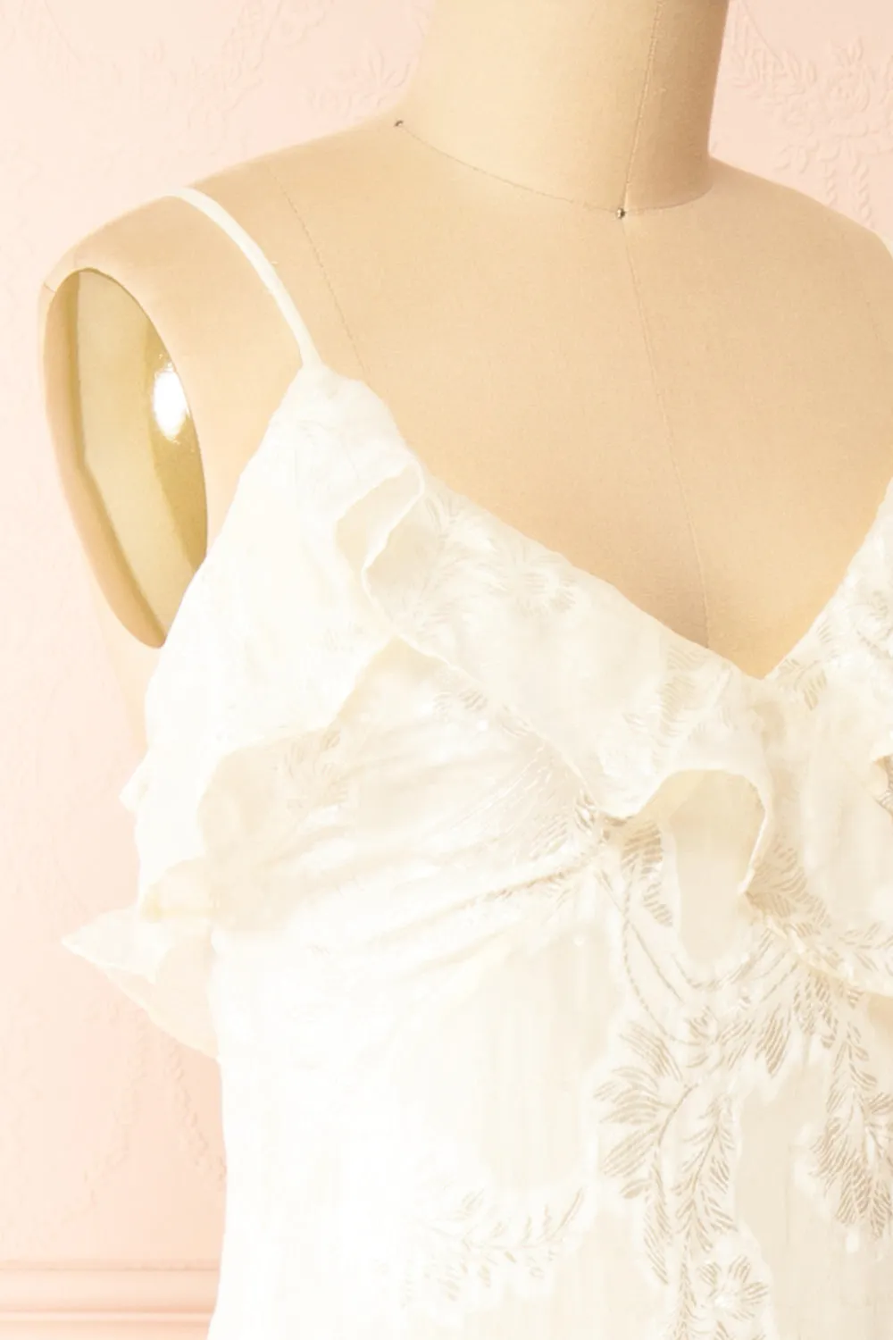 Ixilda | Long Ivory Floral Dress w/ Ruffles